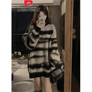 皮爾卡丹（pierre cardin）慵懶風(fēng)毛衣女款2024秋冬韓系寬松中長(zhǎng)款圓領(lǐng)針織外套潮 黑色 XL