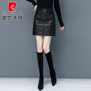 皮爾卡丹（pierre cardin）高級百搭皮裙半身裙女2025秋冬新款高腰顯瘦a字裙綿羊皮包臀短裙 黑色 M