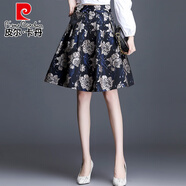 皮爾卡丹（pierre cardin）針織印花短裙半身裙女春秋2025新款高腰碎花a字裙百褶傘裙中裙子 深藍(lán) 裙長(zhǎng)57 M 20