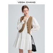 VEGA CHANG【承歡記同款】學院風連衣裙女小個子2025夏季新款領口系帶百褶裙 晴天白 S