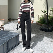 自由探戈牛仔褲女直筒顯瘦高腰寬松小個(gè)子黑色煙管褲子2025秋季 灰色長褲(10~28℃穿) XL