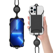 Bone斜挎手機綁三代自帶卡套適用于蘋(píng)果iPhone全系列多功能通用手機殼硅膠斜背帶掛繩綁防丟防摔保護套 頸掛手機綁-自帶卡套-黑【通用】