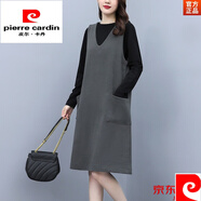 皮爾卡丹（pierre cardin）大碼連衣裙套裝女2025春秋季新款胖mm休閑寬松遮肚子背心裙兩件套 灰色 4XL