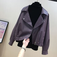 歌班婭 大碼女裝皮衣棒球服外套女韓版2024年春秋新款寬松顯瘦夾克上衣 紫色皮衣 3XL 建議150-170斤