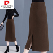 皮爾卡丹（pierre cardin）針織秋冬季半身裙女加厚毛呢裙子2025新款秋款中長款高個子直筒冬 咖啡色 【過膝長裙】 S 26