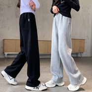 木依木花女童運動褲春秋款兒童寬松闊腿褲小女孩秋季褲子中大童秋冬直筒褲 黑色【春秋單褲】 150 cm