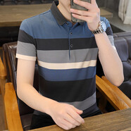 VACK夏季POLO翻領(lǐng)短袖t恤衣服男半袖休閑男裝T恤夏天打底衫衣服男潮流 2313牛仔蘭 XL (建議體重130-145斤)