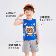 懿琪寶貝男童背心套裝夏季寶寶上衣棉小童童裝小嬰兒兩件套兒童衣 藍(lán)色+麻灰色 120cm