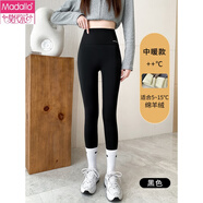 莫代爾鯊魚(yú)褲冬款加絨加厚女外穿高腰緊身高彈保暖瑜伽褲提臀打底芭比褲 黑色-綿羊絨【適合5-15°C穿】 M 適合95-120斤