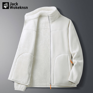 JACK WOKEKNSN狼爪云抓絨外套男女珊瑚絨大碼雙面搖粒絨情侶開(kāi)衫加厚羊羔絨立領(lǐng) 象牙白(男) M