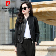 皮爾卡丹（pierre cardin）海寧真皮皮衣女外套2025年春秋女士新款時(shí)尚綿羊皮短款皮夾克女款