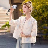 羅蒙新中式重工刺繡外套女2025夏季新款歐根紗蕾絲棒球服輕薄防曬上衣 圖片色 L