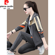 皮爾卡丹（pierre cardin）休閑運動服套裝女春秋季新款韓版潮大版女裝連帽衛(wèi)衣三件套 7655灰色【春秋】 XL 適合108斤-116斤