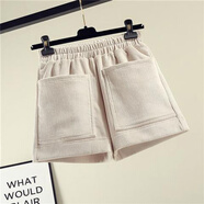 蘭威費雷燈芯絨短褲女秋冬季新款外穿高腰冬天條絨褲裙闊腿打底靴褲潮 米色-常規款 2XL 【135-150斤左右】