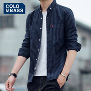 Colombass 休閑襯衫男秋季新款條紋男士修身免燙襯衣潮流長(cháng)袖襯衫男外套 藏青色 4XL (195)