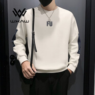 WXAW輕奢品牌男裝圓領(lǐng)衛(wèi)衣男士寬松春秋新款痞帥刺繡潮牌加絨打底衫男 1319白色 XL （125斤-140斤）