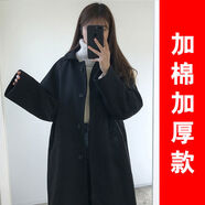 亞貝梵毛呢外套女中長(zhǎng)款韓版原宿風(fēng)2020新款寬松秋冬裝呢子大衣學(xué)生上衣 黑色龍鳳呢加厚 S