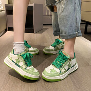 歐邁捷情侶鞋子星星款男女板鞋四季時(shí)尚百搭學(xué)生休閑潮鞋青少年小白鞋男 綠色 單層 男女款 36