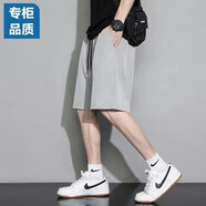 策息短褲男夏季薄款男裝港風(fēng)運動(dòng)休閑潮牌五分褲寬松男士大褲衩褲子 淺灰 3XL -建議150-165左右