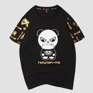 天龍致尊Denon supreme 短袖T恤男女潮牌2021夏季鯊魚印花短袖刺繡字母圓領(lǐng)T恤衫 1807黑色 M