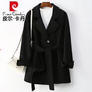 皮爾卡丹（pierre cardin）2025年新款冬季單面羊絨大衣女小個(gè)子高端韓版系腰帶毛呢外套短款 黑色 S