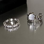 TULM情侶戒指男女鑲鉆開(kāi)口戒小眾設計素圈戒指對戒自律新年生日禮物 R0553兩件套仿月光石戒指