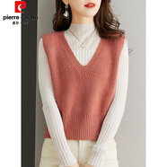 皮爾卡丹（pierre cardin）品質(zhì)羊l毛針織衫女士毛衣背心2025春秋V領(lǐng)馬甲短款洋氣外穿小坎肩 磚紅色 【商場(chǎng)品】 M 建議100-110斤