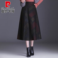 皮爾卡丹（pierre cardin）格子毛呢裙大擺裙女秋冬新款半身長裙高腰顯瘦a字裙垂感遮胯冬裙 彩虹格子 4XL 2尺5/32碼