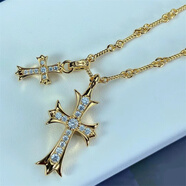 胖東來(lái)同款項鏈端潮流雙十字架滿(mǎn)鉆s925銀復古歐美風(fēng)格代購 金色雙十字架項鏈 【50-60cm】