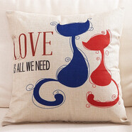 蕾迪琳達抱枕靠墊靠枕套沙發(fā)床頭腰枕粗麻手感可拆洗含芯方形定制定做 情侶貓 42*42cm 含枕芯