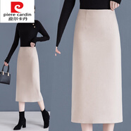 皮爾卡丹（pierre cardin）針織秋冬季半身裙女加厚毛呢裙子2025新款秋款中長(cháng)款高個(gè)子直筒冬 淺米色 【過(guò)膝長(cháng)裙】 3XL 31