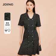 嬌鼎（JDING）2023商場(chǎng)同款夏季款豎條紋連衣裙短袖中長(zhǎng)款翻領(lǐng)連衣裙子女 豎條連衣裙CJDI325 XL