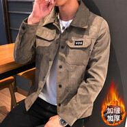 晨唐 外套男士翻領(lǐng)夾克春秋裝衣服工裝上衣秋冬季保暖大衣外套麂皮絨 HZ2801-卡其色（加絨加厚） XL