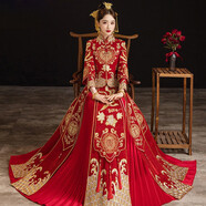 紅衣金線 秀禾服新娘2024新款中式結(jié)婚大碼嫁衣敬酒服出閣鳳褂小個子秀和 如意【豪華百褶裙+紅蓋頭】 S