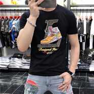NAELK 原創(chuàng  )潮牌短袖t恤男夏季新款燙鉆簡(jiǎn)約半袖體恤百搭潮流T恤上衣男 黑色 XL