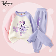 迪士尼寶寶迪士尼兒童套裝春季潮童裝洋氣運動(dòng)時(shí)尚百搭女童兩件套衛衣衛褲 迪夢(mèng)幻粉紫+迪夢(mèng)幻K暮山紫 140