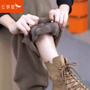 紅蜻蜓加絨褲子女春季新款加厚羊羔絨衛(wèi)褲雪尼爾束腳運(yùn)動(dòng)褲女 卡其色 加絨 L 【建議111-120斤】