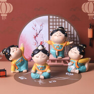 如果（Roogo）古風國潮治愈系小擺件創(chuàng)意裝飾品辦公桌面可愛仕女送女生生日禮物 大唐淑女4個一套送禮袋