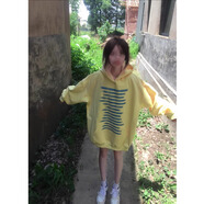 風(fēng)采兔 美式高街字母印花連帽衛衣男女2023秋冬新款寬松情侶外套帽衫潮 黃色【薄款】 M