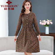 俞兆林（YUZHAOLIN）中年媽媽棉麻連衣裙40-50歲春裝中老年女裝2025新款春秋碎花裙子 卡其 L 參考90-105斤