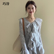 巧谷（QuinceGirl）法式氣質(zhì)V領(lǐng)荷葉邊喇叭袖針織衫女春季內(nèi)搭毛衣開衫小眾別致上衣 主圖色（新年紅紅火火） 2XL 建議130-140（新年紅紅火火）