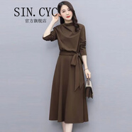 SIN.CYC女裝長袖連衣裙女中長款春秋季薄款時尚韓版今年流行裙子 咖啡色 XL /117-127斤