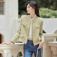 梵希蔓含羊毛粗花呢小香風(fēng)短外套女秋冬2023新款氣質(zhì)拼接流蘇上衣 M2895 白綠色 L