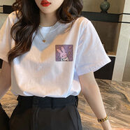 蝗裳一族白小T100%純棉短袖t恤女2024新款夏季學(xué)生韓版寬松半袖上衣服 太空兔-白【100%優(yōu)質(zhì)純棉】 M 【建議80-105斤】
