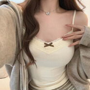 妙奕嘉蕾絲吊帶背心女夏季新款帶胸墊可外穿內(nèi)搭無袖打底衫純欲辣妹上衣 胸前小蝴蝶結(jié)蕾絲吊帶【杏色】