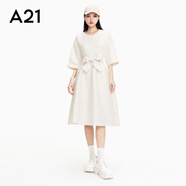 A21法式中長(zhǎng)裙女裝黑色蝴蝶結(jié)半身裙高腰洋氣學(xué)院風(fēng)裙子 米杏 S