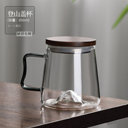 禾艾蘇（heisou）日式玻璃杯耐熱加厚創(chuàng)意泡茶杯居家辦公水杯帶防燙把手綠茶杯杯子 登山蓋杯（ 透明）-450ML