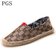 老北京布鞋草編鞋帆布男漁夫鞋透氣懶人鞋中國風(fēng)亞麻布鞋男士 雙G棕色 44