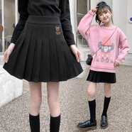 川孩女童半身裙秋冬2020年新款韓版中大童小女孩兒童洋氣小香風短裙潮 小熊毛呢裙子-黑色 120 cm
