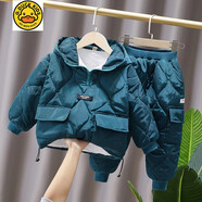 G.DUCKKIDS小黃鴨寶寶冬裝棉服男童棉衣小兒童連帽加絨兩件套裝保暖2024新款 綠色 90碼（新品促銷(xiāo)）